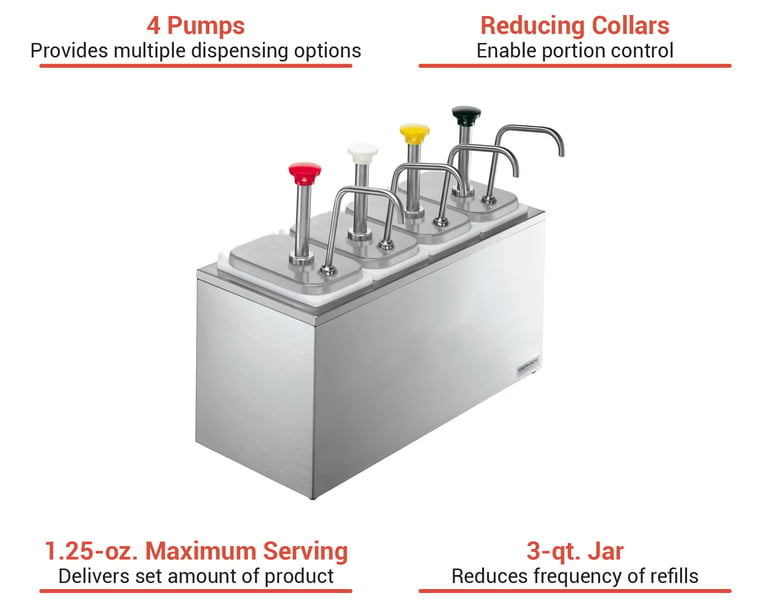 Server 82830 Pump Style Condiment Dispenser w/ (4) Jars & Pumps, (1 1/4) oz  Stroke, Stainless