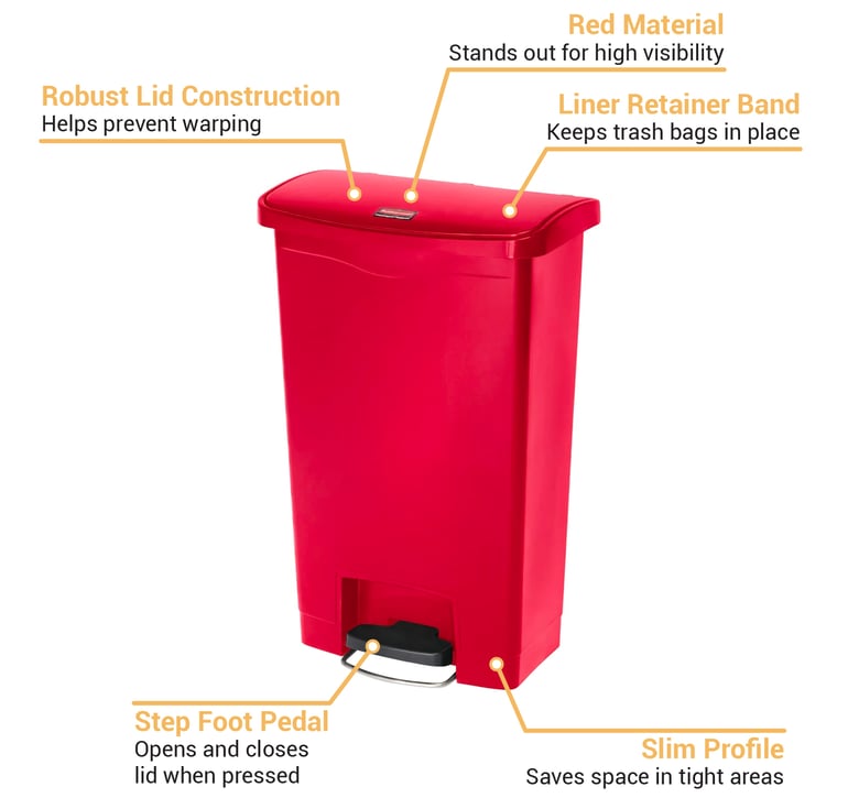 Rubbermaid 1883566 13 gal Rectangle Plastic Step Trash Can, 17 31/32 L x  11 31/64 W x 28 3/10 H, Red