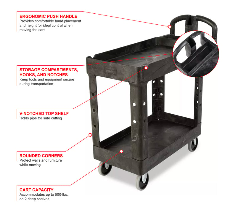 Rubbermaid Black 750 lb Capacity 2-Shelf Heavy-Duty Utility Cart (Rubbermaid  4546 BLA)
