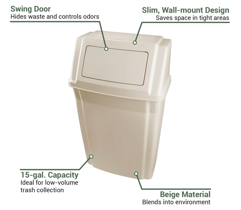Poubelle Mural Rubbermaid Slim Jim 56L Beige - Collecteur Déchets Étanche