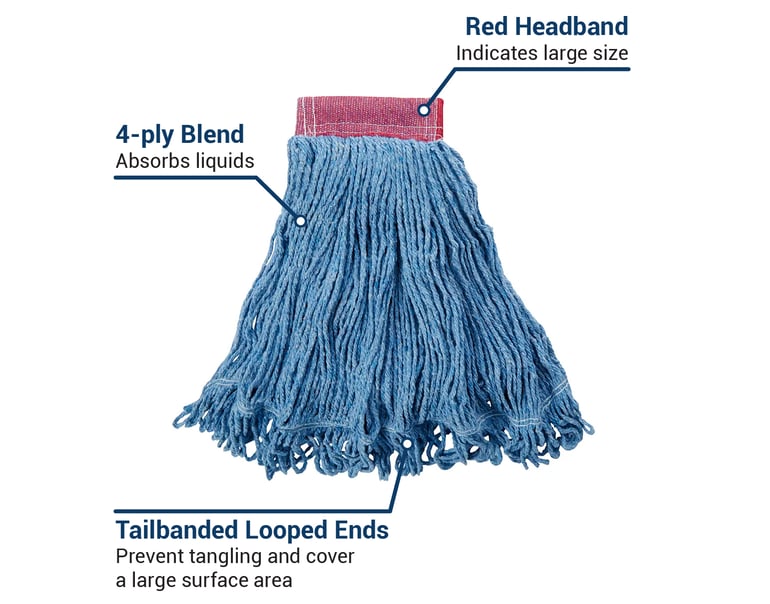 Rubbermaid Commercial Super Stitch Blend Mop Head, Large, Cotton/Synthetic, Blue