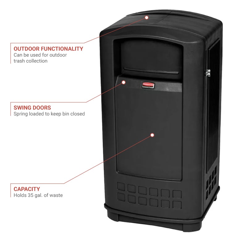 Rubbermaid FG9P9000 BLA 35 gal Outdoor Decorative Trash Can Plastic