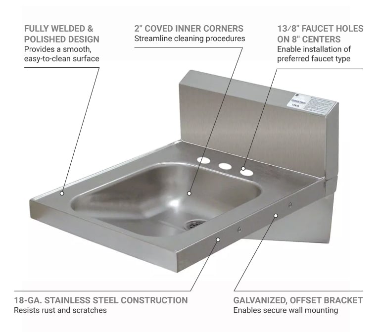 Advance Tabco 7PS75 Wall Mount Commercial Hand Sink w/ 14"L x 16"W x