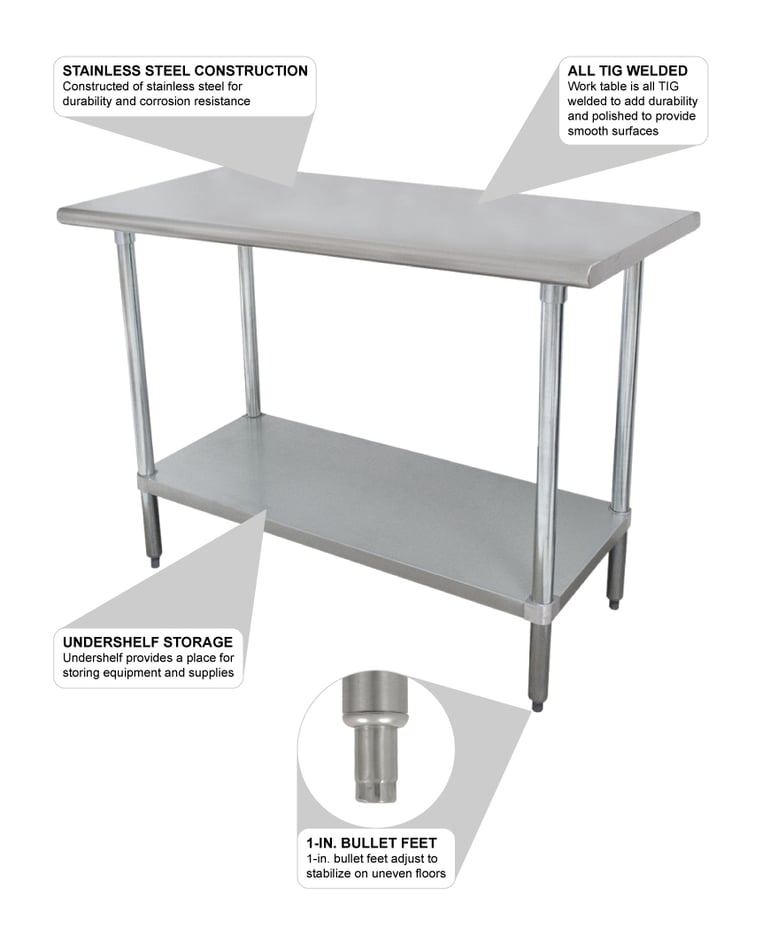 Advance Tabco SLAG-185 60W x 18D Work Table with 16 Gauge 430 Stainless Steel Top & Stainless Undershelf 