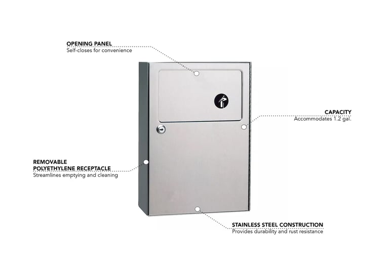 Bobrick B254 1 1/5 gal SurfaceMounted Sanitary Napkin Disposal, Stainless