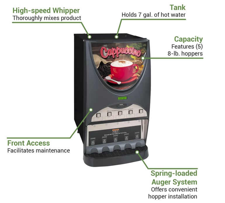 Bunn iMIX-5 iMIX®-5 Infusion Hot Drink Dispenser, 5 Hoppers, Black