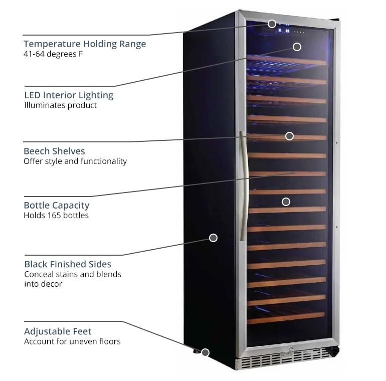Eurodib USF168S 24" One Section Wine Cooler w/ (1) Zone, 165 Bottle Capacity, 110v