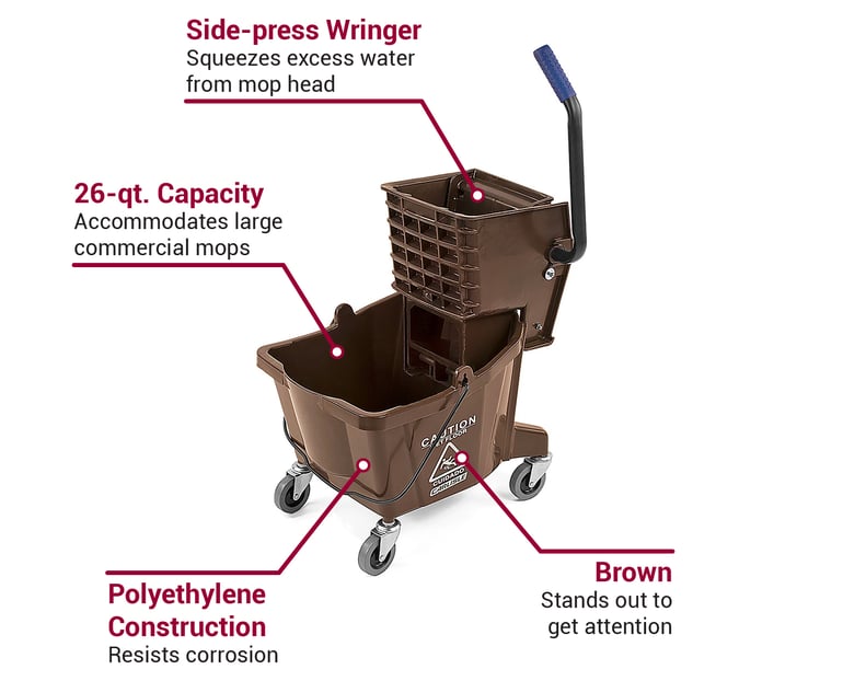 3690814 - Commercial Mop Bucket with Side-Press Wringer 26 Quart