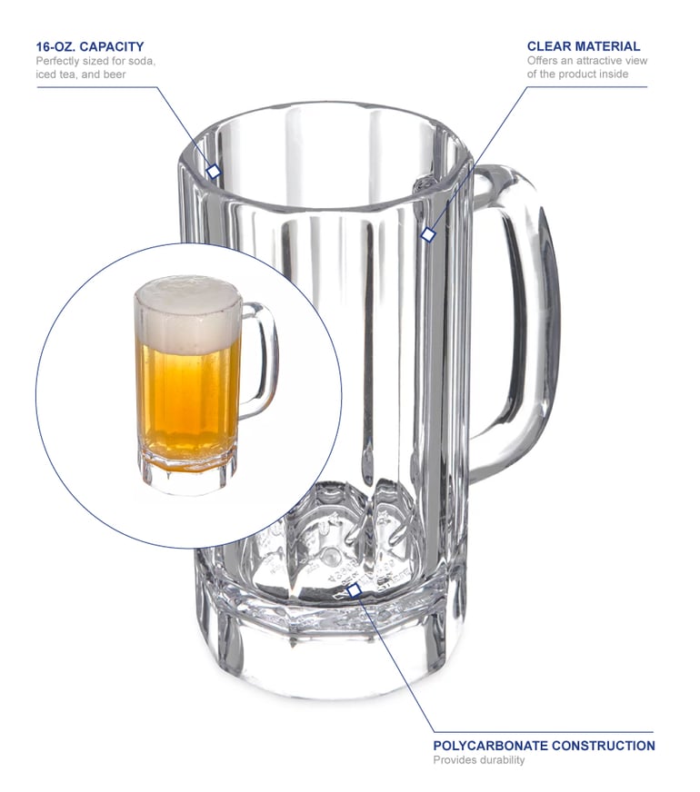 GET 00085-PC-CL 20 oz Beer Mug, Polycarbonate, Clear