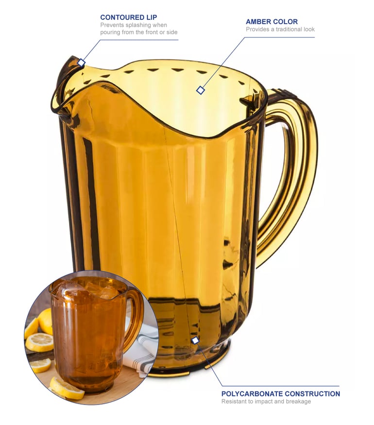 Carlisle 554013 60 oz Plastic Pitcher w/ Thumb Grip, Amber