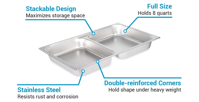 Carlisle 607002D DuraPan Full Size 2 1/2 Deep Divided Stainless