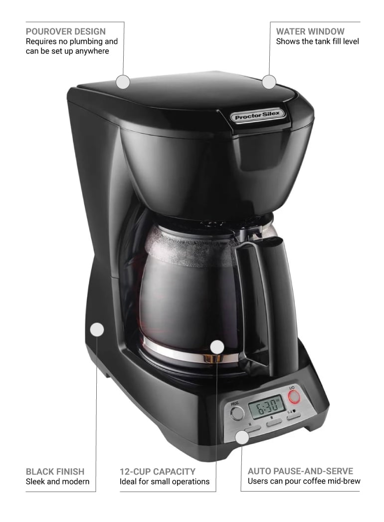 Proctor Silex 43672 Low-volume Decanter Coffee Maker - Pourover, 1/2  gal./hr, 120v