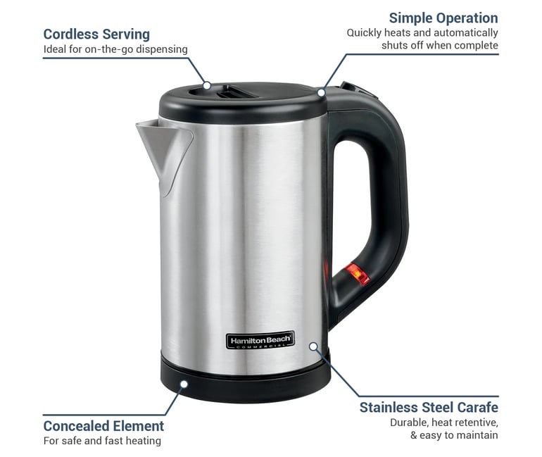 Hamilton Beach HKE050 1/2 Liter Electric Kettle Stainless Steel, 120v