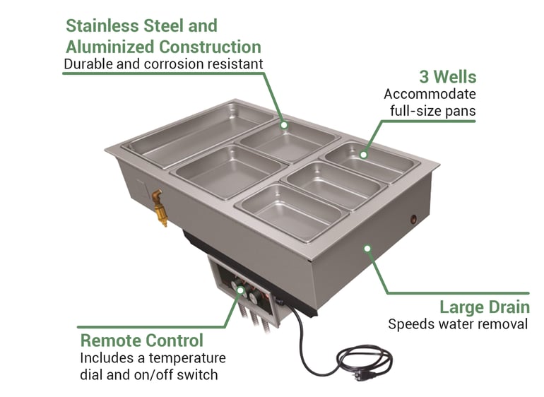 Wells SS-206TD Built-In 12 x 20 Hot Food Well w/ Thermo. Control & Drain