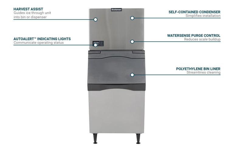 Scotsman MC0530MW-1/B530P 500 Lb Prodigy ELITE® Full Cube Ice Machine W/ Bin - 536 Lb Storage, Water Cooled, 115v
