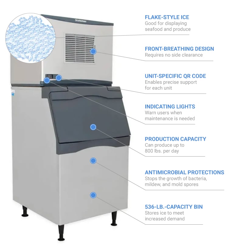 800lbs Ice Maker/Ice Machine with 700lbs Ice Bin- Half Diced Cube Style