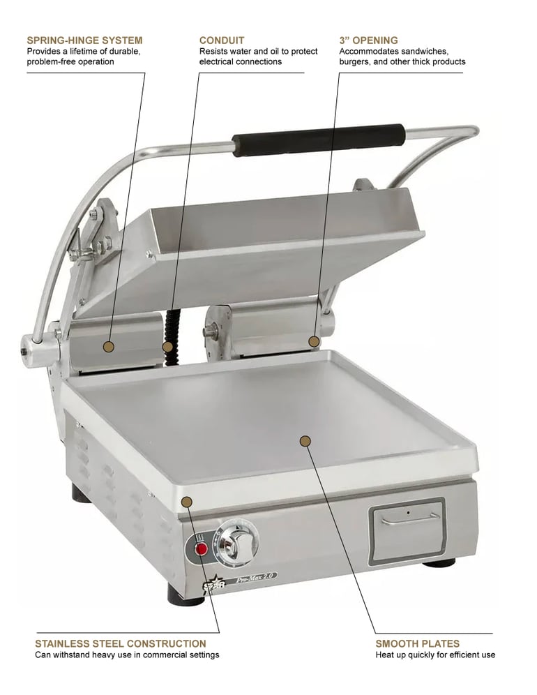 Star PST14 Single Commercial Panini Press w Aluminum Smooth Plates 240v 1ph