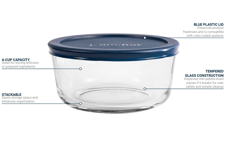 Anchor 85907L20 4 Cup Round Glass Food Storage Container w