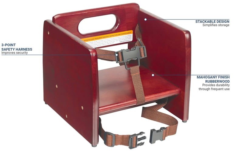 Winco CHB 703 Single Height Booster Seat w Waist Chair Strap Wood Mahogany