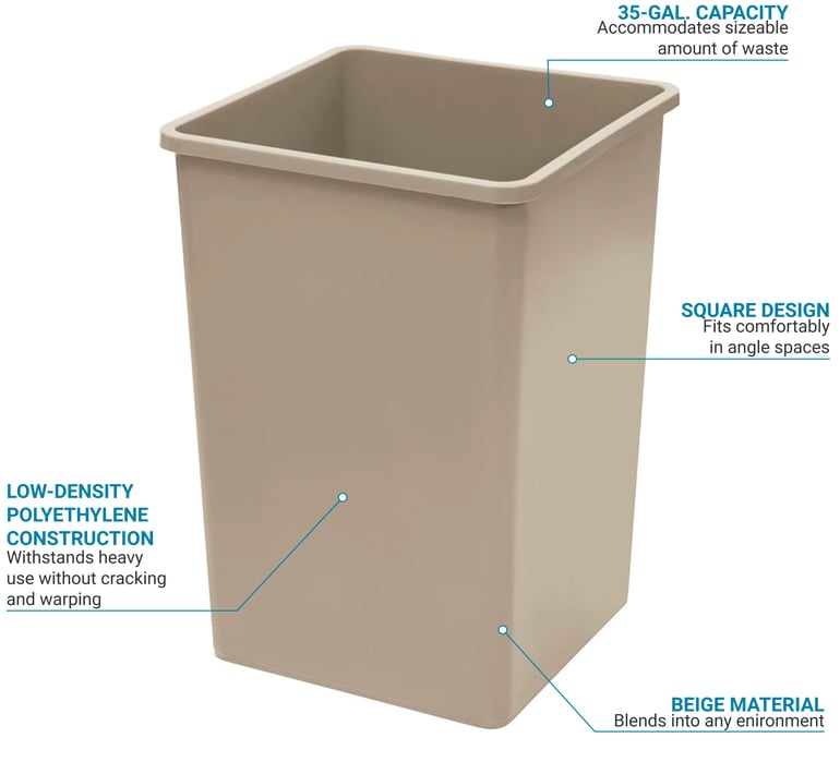 Commercial Hexagon Trash Can – 30 Gallon, Beige, Outdoor/Indoor Use, Durable Polyethylene, Hidden Lid Design - View #7