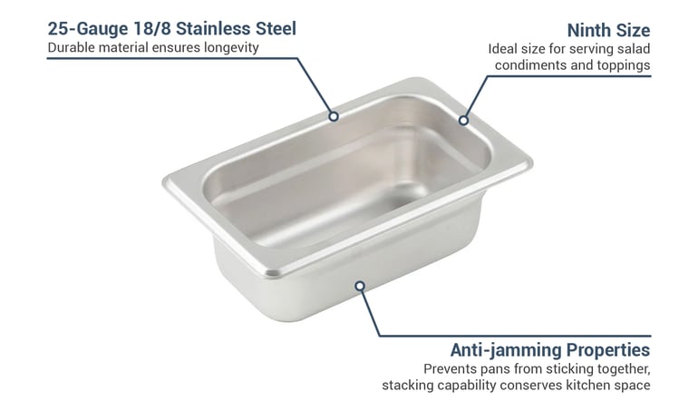 Winco SPJL-902 Ninth Size Steam Pan, Stainless