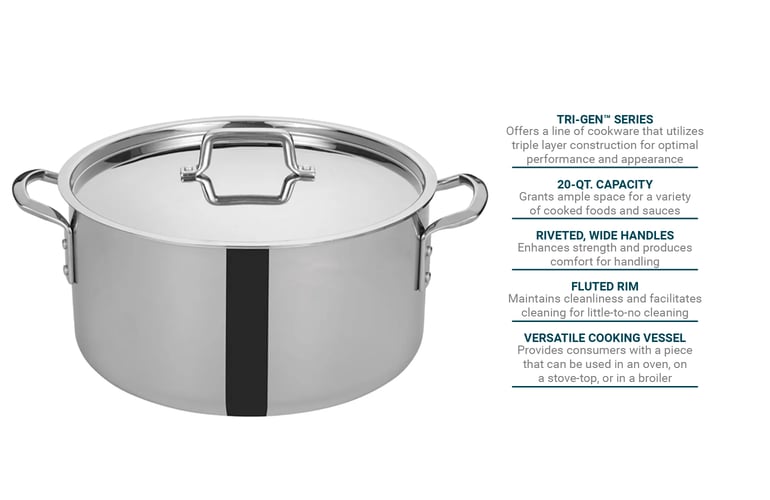 Winco SST-20 20 qt. Stainless Steel Stock Pot with Cover