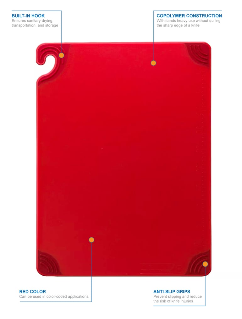 Winco CBN-1218RD Red StatikBoard Cutting Board with Hook, 12 x 18 x 1/2