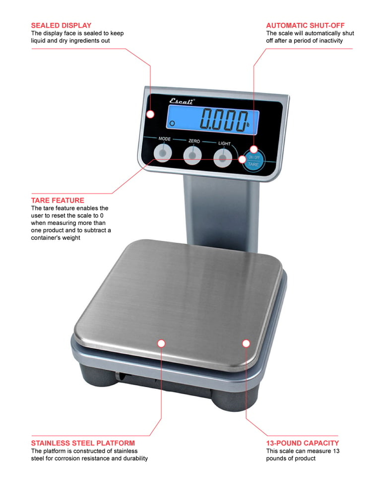 San Jamar / Escali SCDGM33 33 lb. Multi-Function Digital Portion Control Kitchen  Scale
