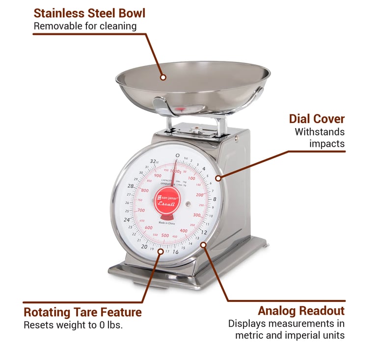 San Jamar SCDLB2 Escali Dial Scale 8W X 8-1/2D X 10H 2 Lb. X 0.25 Oz./ 1  Kg X 5 G