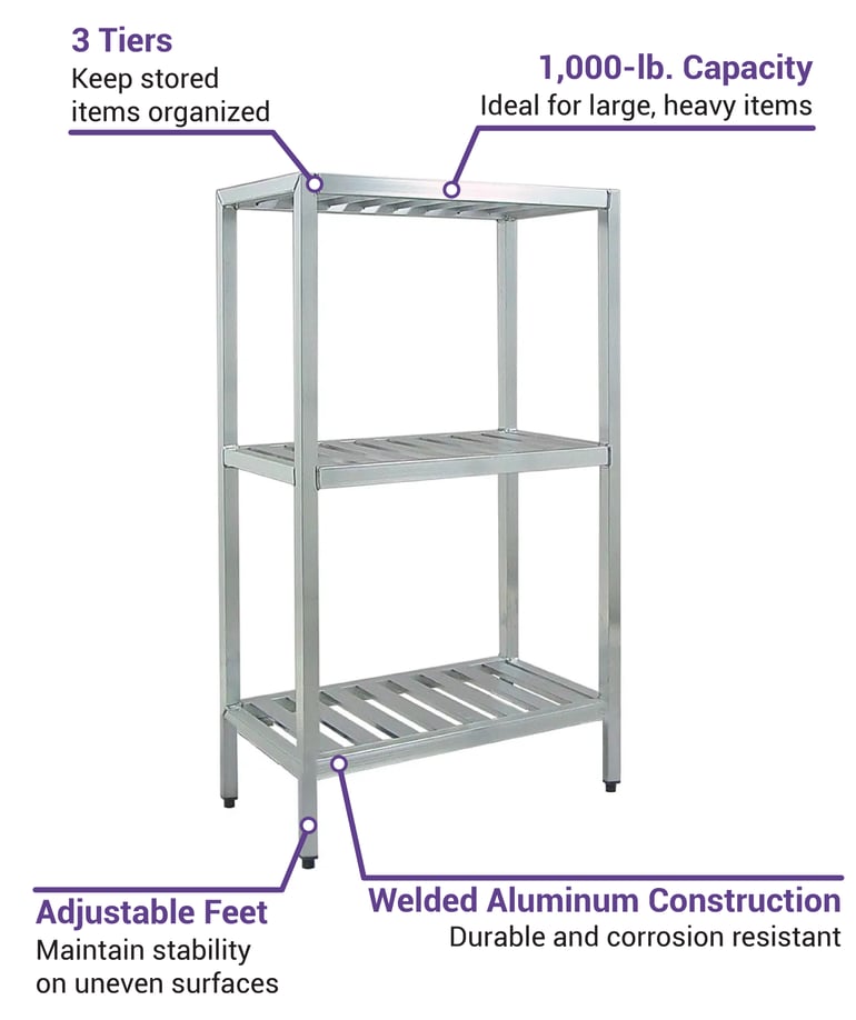 New Age 36 x 20 x 60 3-Shelf Aluminum T-Bar Shelving Rack 1041TB