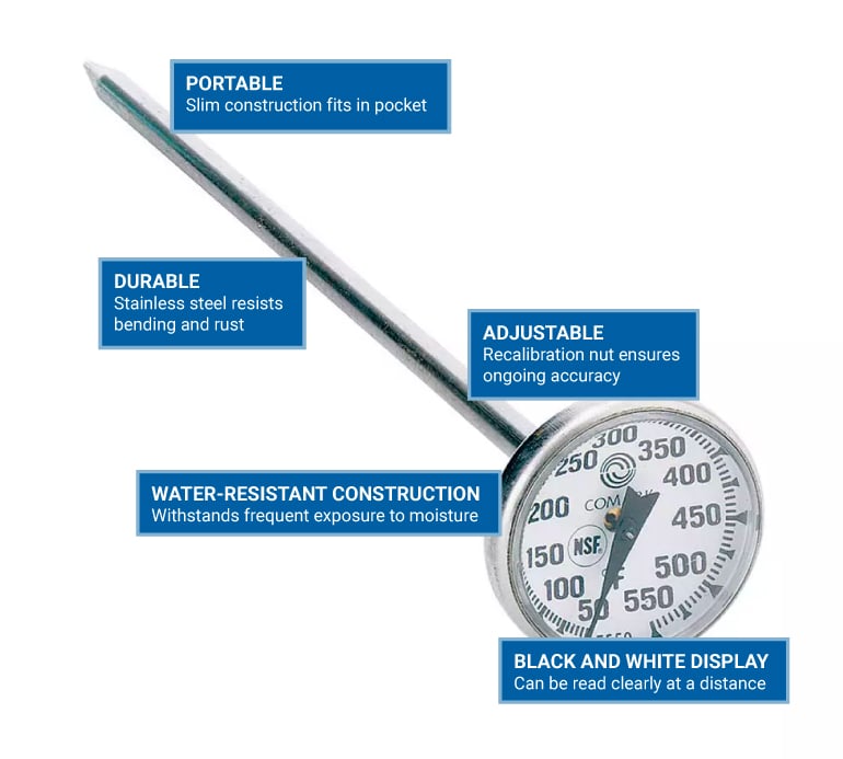 Comark, T125, Pocket Dial Thermometer with Watertight Lens