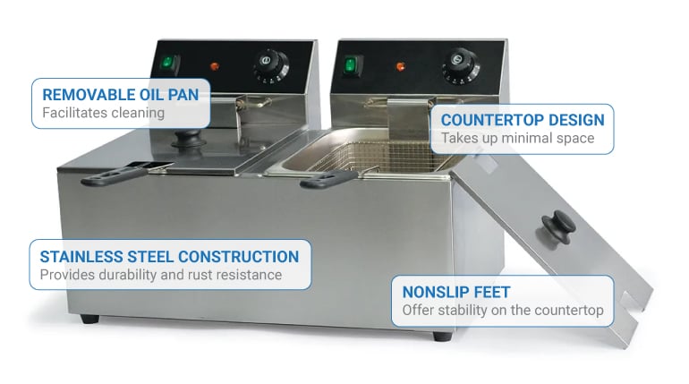 Global Solutions Gs1611 Countertop Commercial Electric Fryer - (1) 16 lb Vat, 208/240v/1ph, 16 lb. Capacity, 208-240 V, Stainless Steel