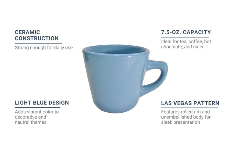 CAC LV-1-LBU Light Blue Rolled Edge Coffee Cup, Las Vegas, Round
