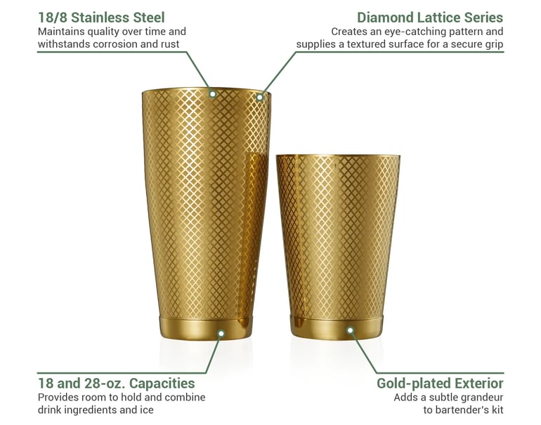 Barfly 28 oz & 18 oz Diamond Lattice Stainless Bar Cocktail Shaker