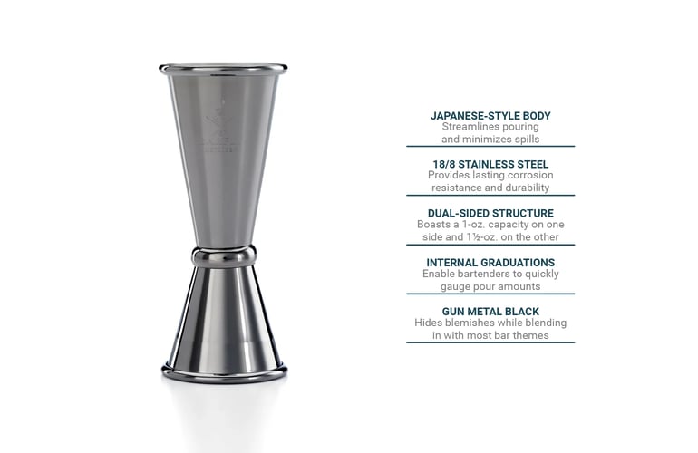 Stainless Steel Double Sided Jigger - Japanese Style Bartending Measure, 1 Oz & 2 Oz With Inner Marks
