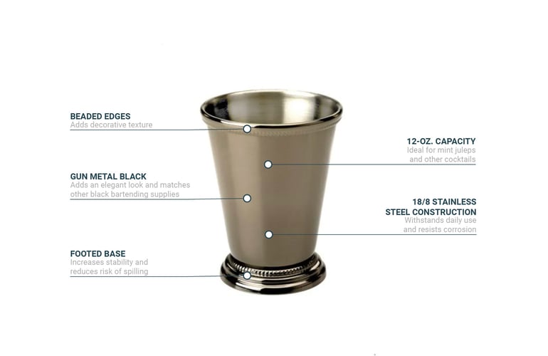 Barfly M37032BK 12 oz Mint Julep Cup Stainless Steel, Gun Metal Black