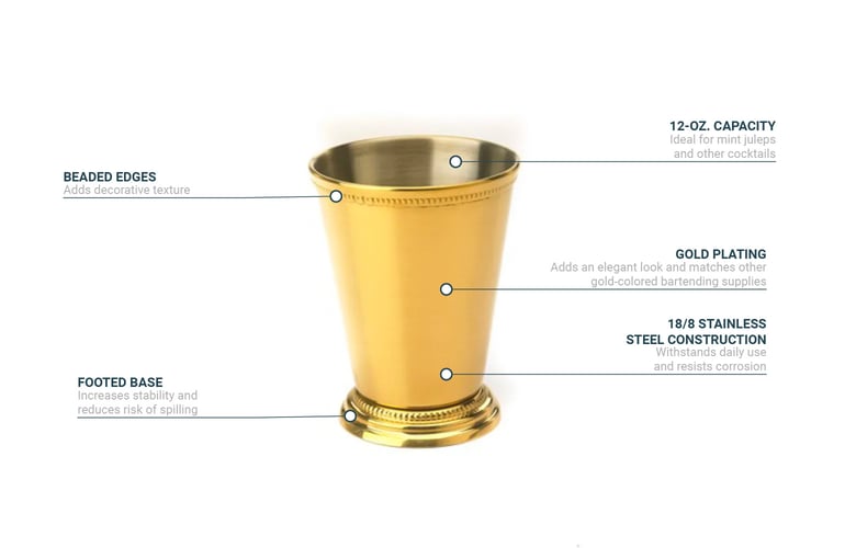 Barfly M37032GD 12 oz Mint Julep Cup Stainless Steel, Gold