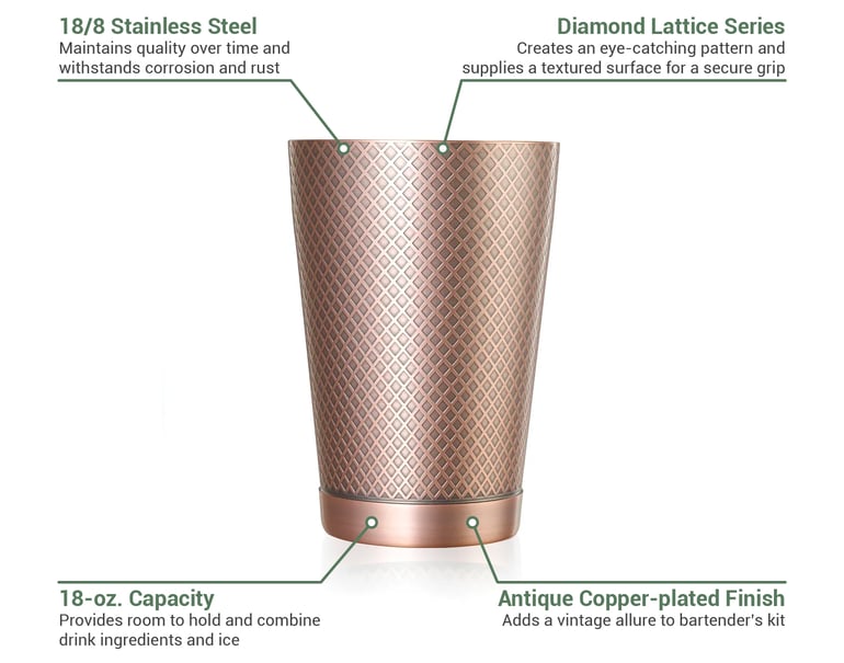 Barfly 18 oz Diamond Lattice Stainless Bar Cocktail Shaker