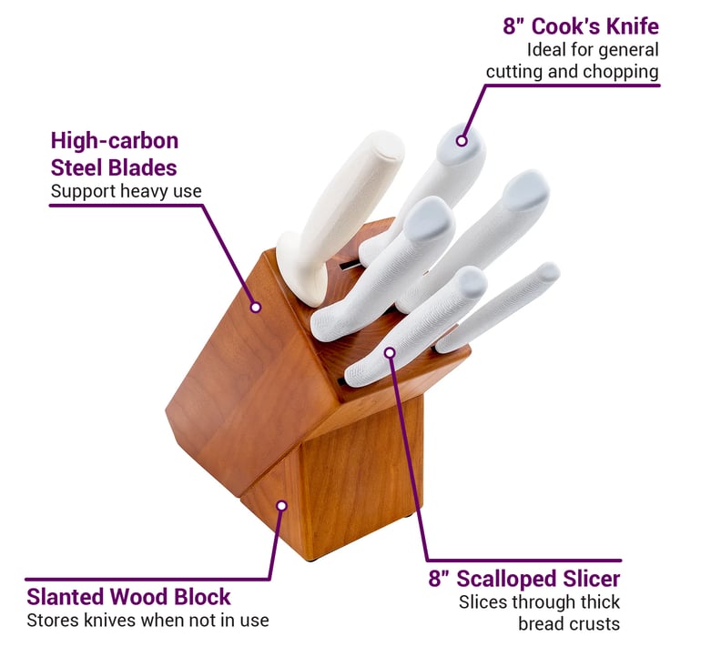 Dexter-Russell 21008 SofGrip 7-Piece White Handle Slant Knife Block Set