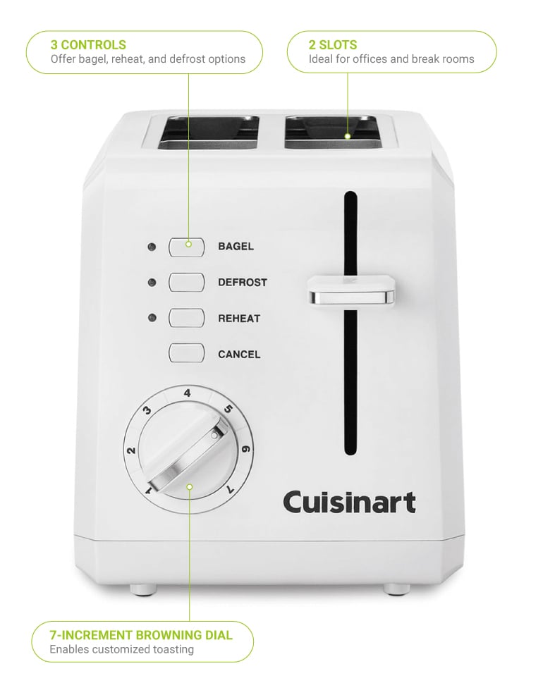 Waring CPT-122WH Cuisinart 2 Slice Toaster w/ 1 1/2 Slots - (3) Controls & 7 Setting Dial, White/Stainless, 120 V