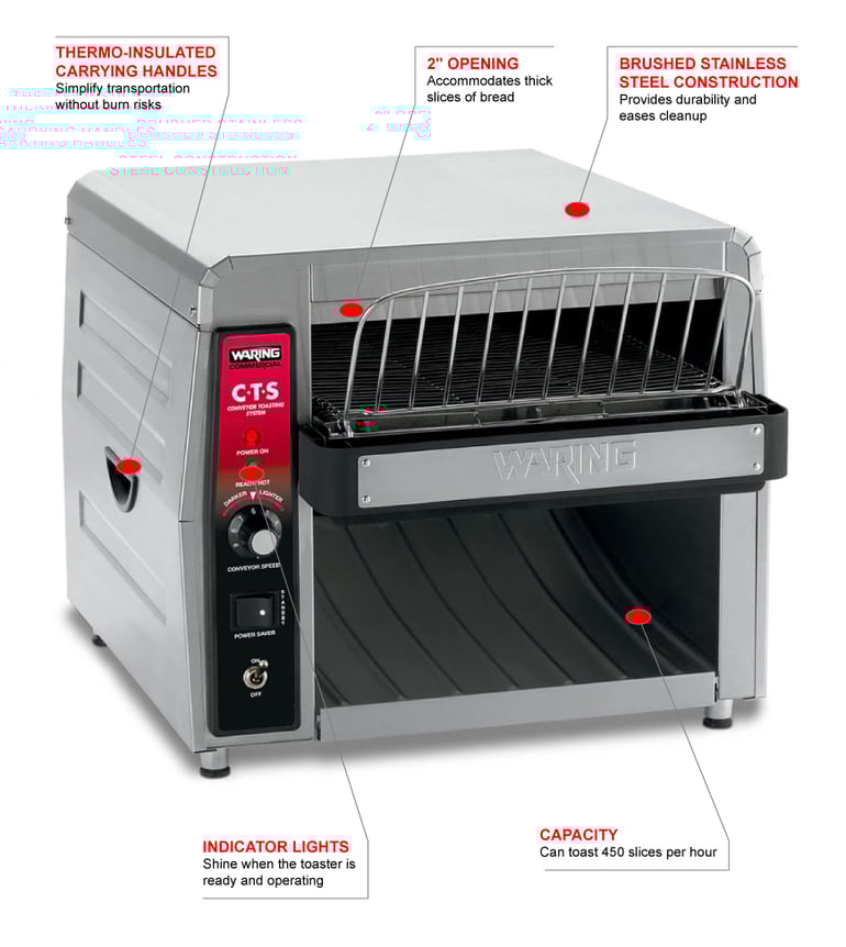 Waring CTS1000 Conveyor Toaster 450 Slices hr w 2 Product Opening 120v