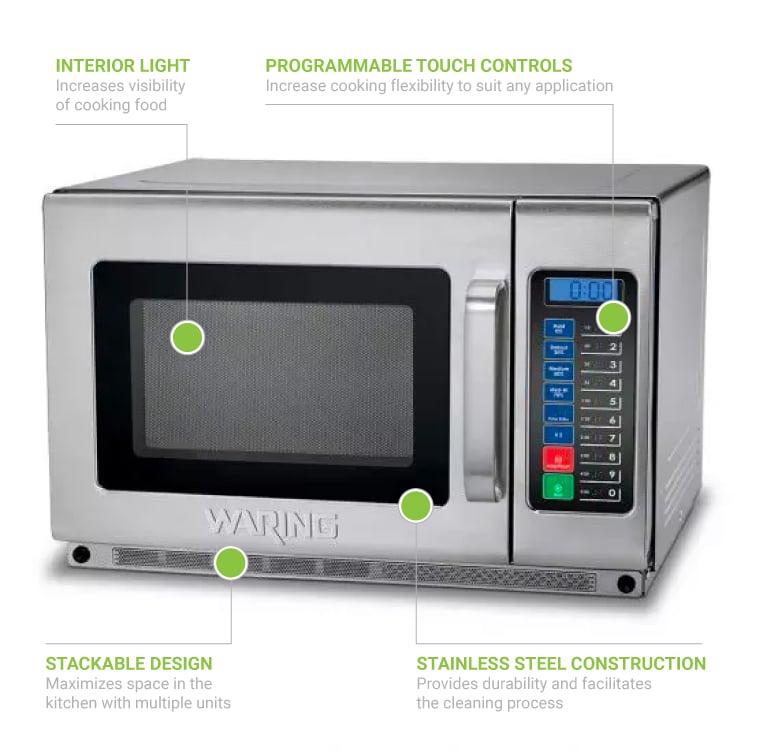 Waring WMO120 1800W Commercial Microwave w Touch Pad 208 230V Touchpad Controls 208 230 V 1800 W Stainless Steel