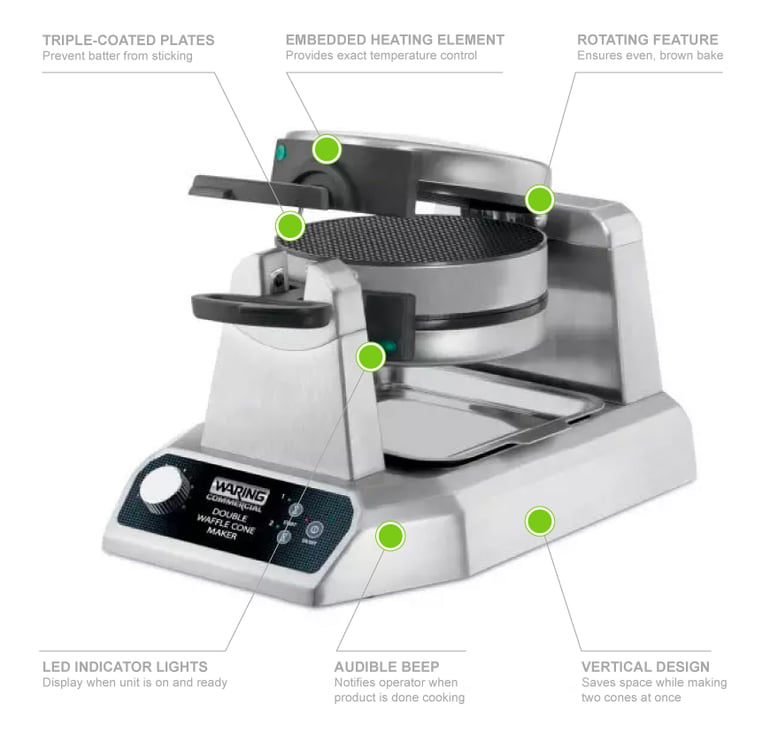 Waring WWCM200 Non Stick Double Waffle Cone Maker w 120 7 Per Hour Rotary