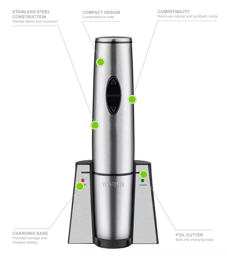 Waring WWO120 Electric Wine Bottle Opener w/ Foil Cutter Stainless, 120v