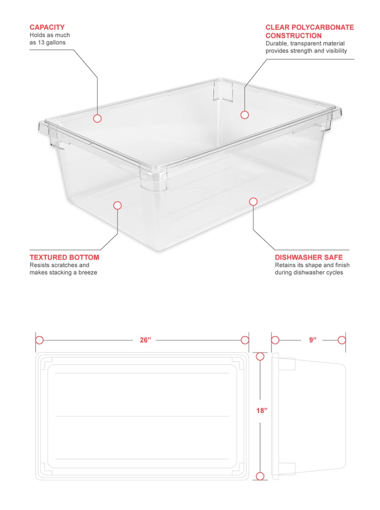 Cambro 18269CW135 13 gal Camwear Food Storage Container - Clear