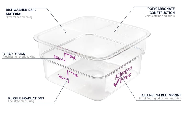 Cambro 6 qt Square Food Storage Container with Red Lid Bundle Includes A Measuring Spoon Set