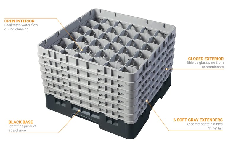 Cambro 49-Compartment Camrack Glassware Storage Case (Soft Gray) - Set Of 3