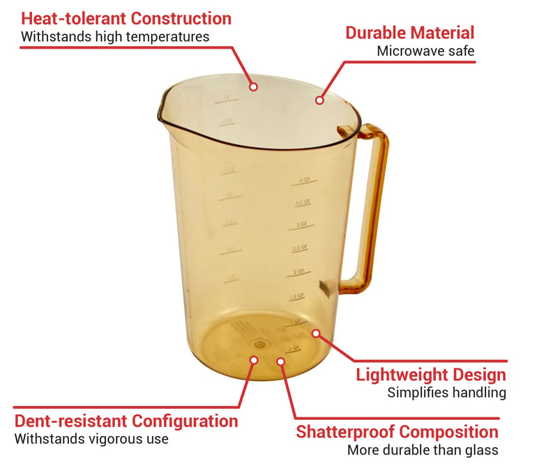 Cambro 400MCH150 4 qt High Heat Measuring Cup - Plastic, Amber