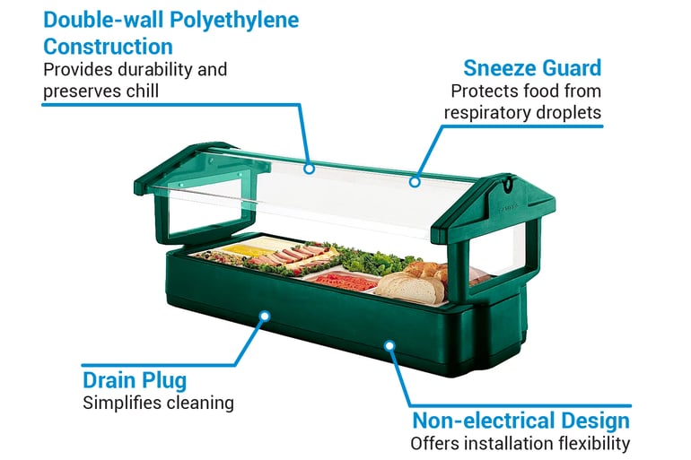 Cambro 4FBRTT519 37 1/4" Cold Food Bar (3) Pan Capacity, Table Top, Green