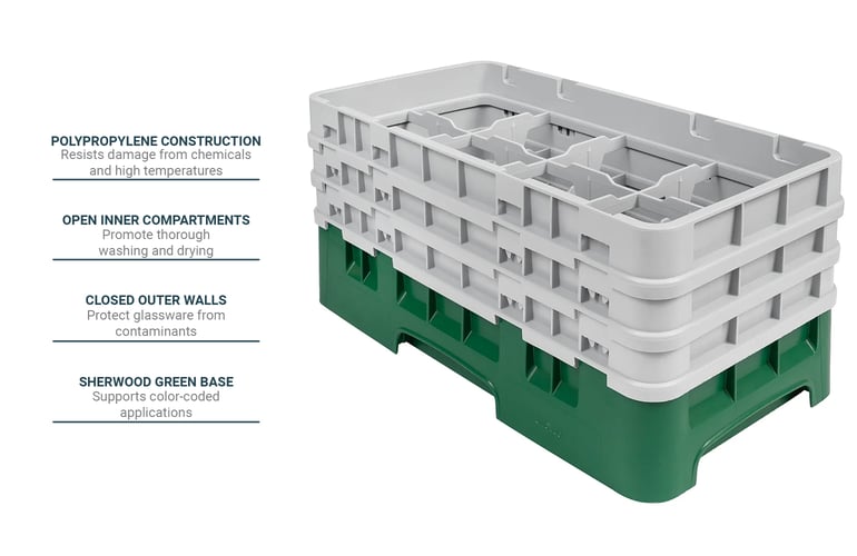 Cambro 8HS638119 Camrack Glass Rack Half Size, (3)Extenders, 8